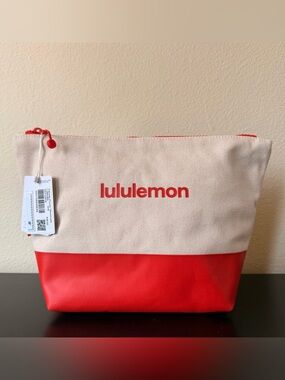lululemon athletica Red and Cream Canvas Cosmetic Pouch Large